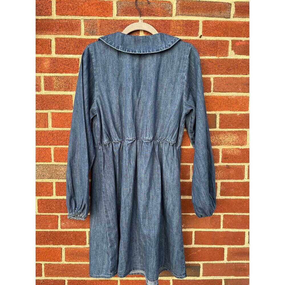 Old Navy Chambray Denim Dress Medium 100% Cotton Long Sleeve Boho Cottagecore - Picture 10 of 11